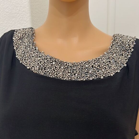 R & M Richards Black Dress Diamond Beaded Neck Maxi Side Zipper - Picture 7 of 14